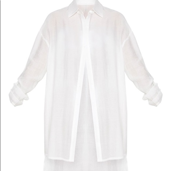 White Oversized Beach Shirt Dress Cover Up ❤️ - Picture 5 of 5